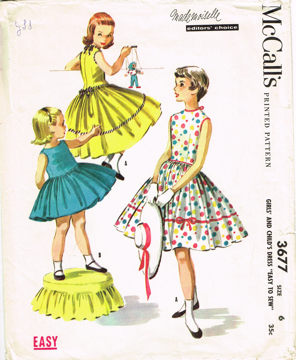 1950s CUTE Little Girls Dress Pattern ADVANCE 6957 Large Collar Regula – A  Vintage shop