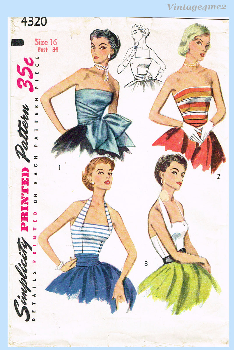 High quality Simplicity 4338 Misses' 1950's One-Piece Halter Top Playsuit/ Swimsuit, Skirt and Bolero Sewing Pattern