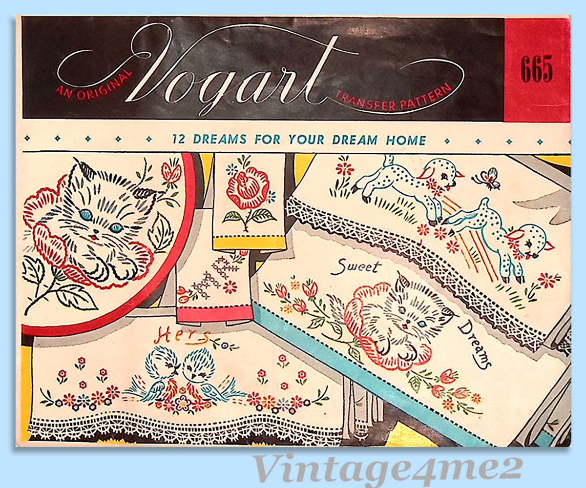 1950s Vintage Vogart Embroidery Transfer 665 Uncut Sweet Dream Kitten  Pillowcases