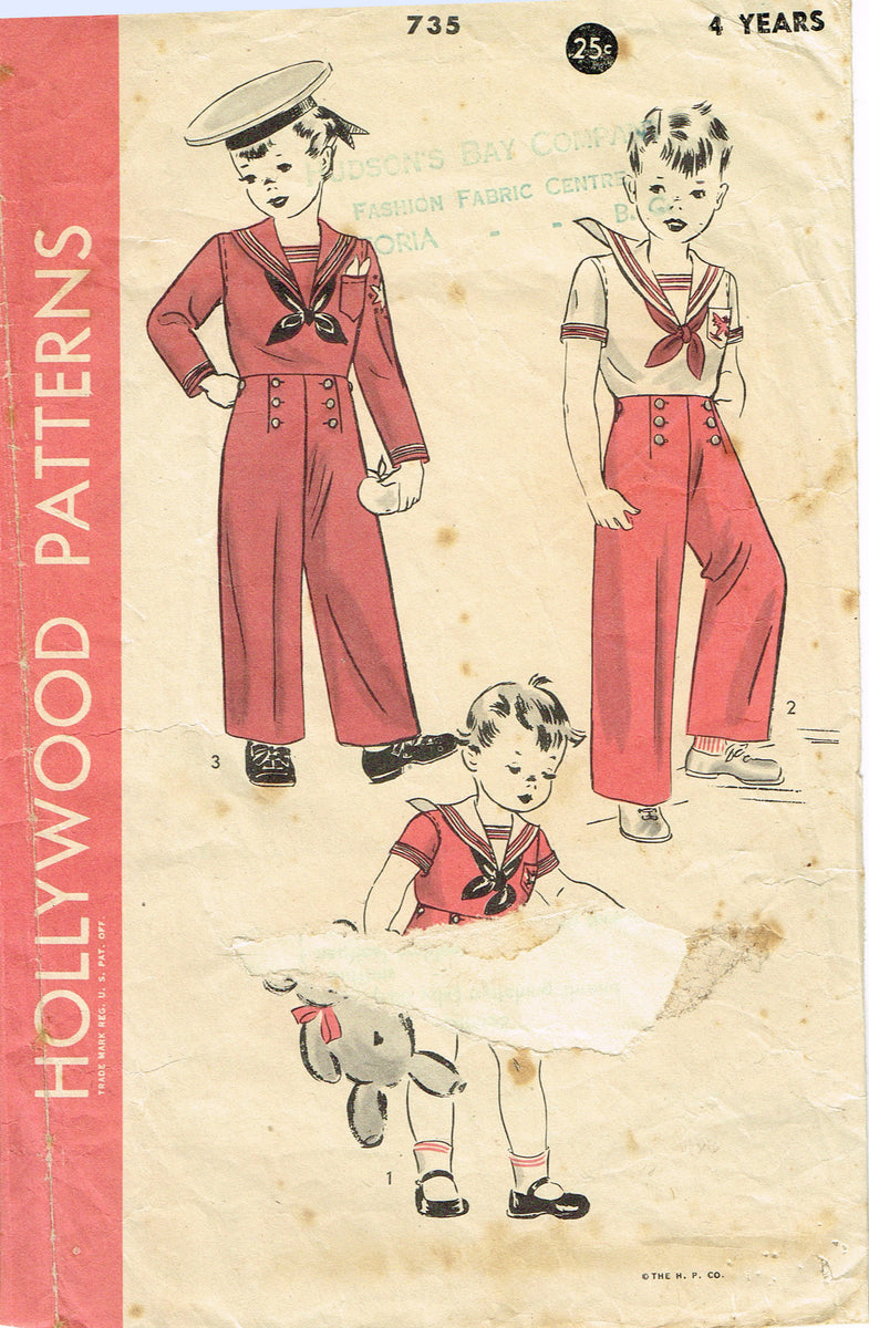 Vintage 40s Sewing Pattern Hollywood Patterns 488 Boy's Long or Short  Cuffed Pants Trousers Size 10 Waist 26 Complete 