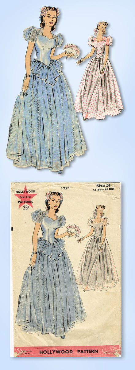 1940s LOVELY Evening Gown or Dress Pattern HOLLYWOOD 606 Featuring