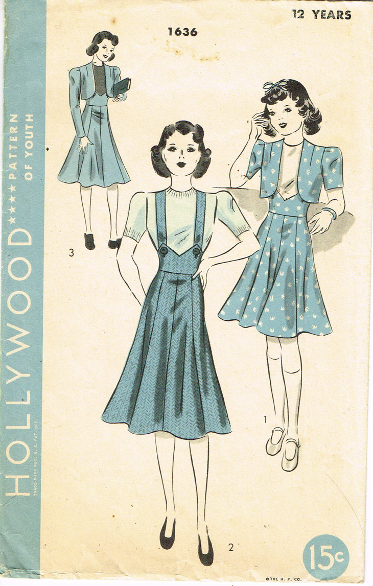 Vintage 1940s Women's Jumper Dress & Bolero Sewing Pattern