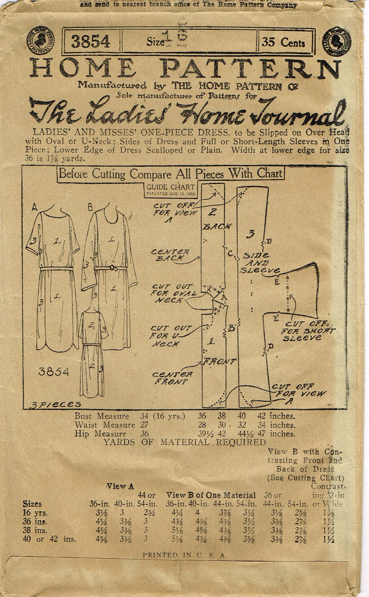 1920s Dress Sewing Pattern Ladies Home Journal 5515 Vintage 