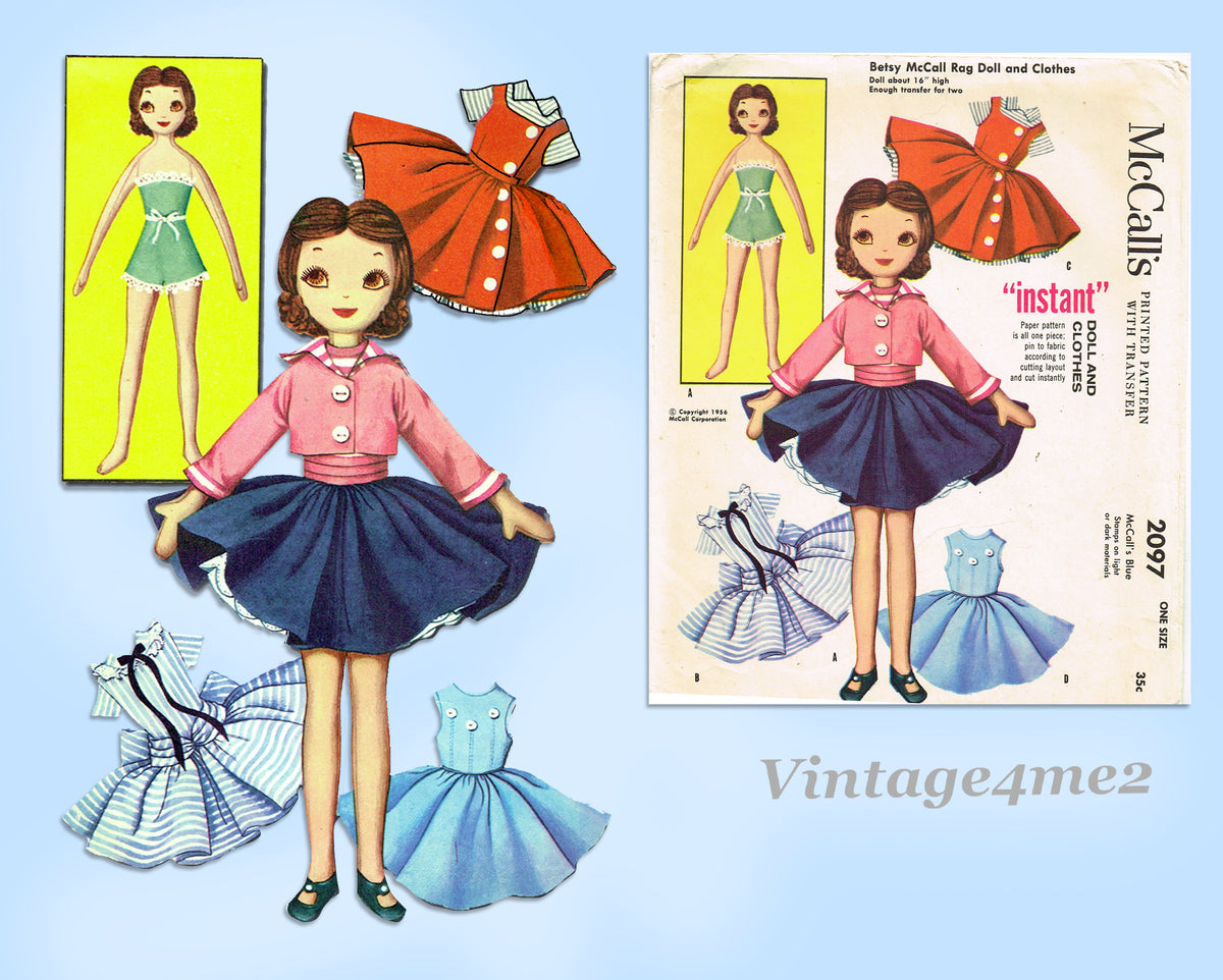 McCall 2097: 1950s Cute Betsy McCall Rag Doll & Clothes Vintage Sewing  Pattern