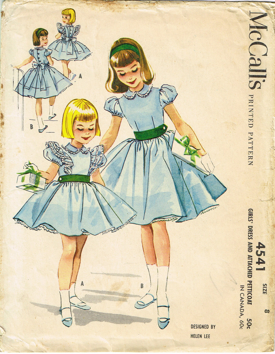 1950s CUTE Little Girls Dress HELEN LEE Designer Childrens Pattern McCalls  5576 Sweet Little Girls Dress Attached Petticoat Size 6 Vintage Sewing  Pattern UNCUT