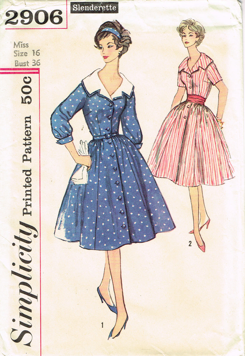 1950s ROCKABILLY Shirtwaist Dress Pattern SIMPLICITY 1282 Two Versions Bust  34 Vintage Sewing Pattern