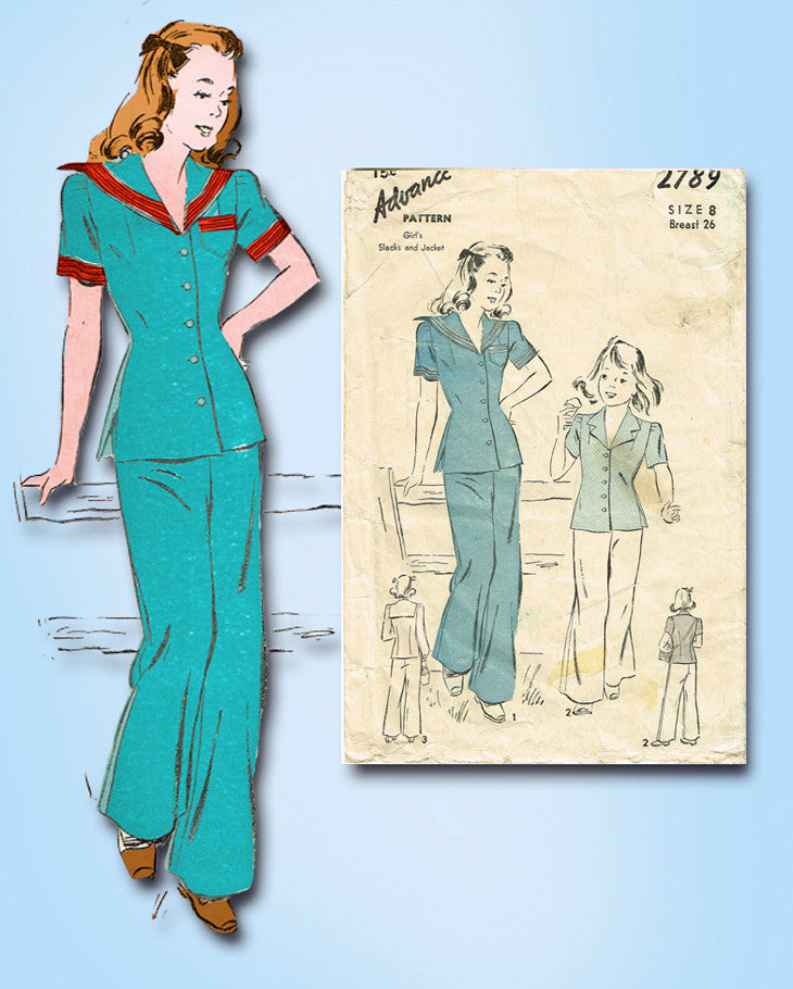 1940s Vintage Advance Sewing Pattern 2789 Little Girls Sailor Pants Su –  Vintage4me2