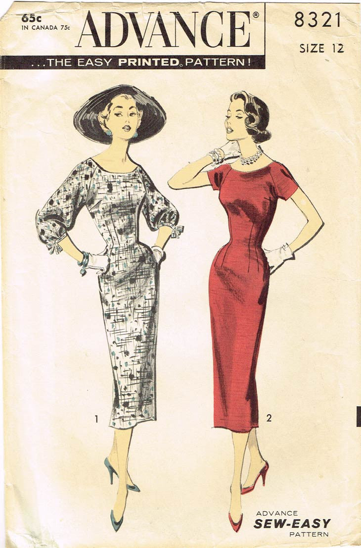 1950s Vintage Advance Sewing Pattern 8321 Easy Misses Wiggle Dress Siz –  Vintage4me2