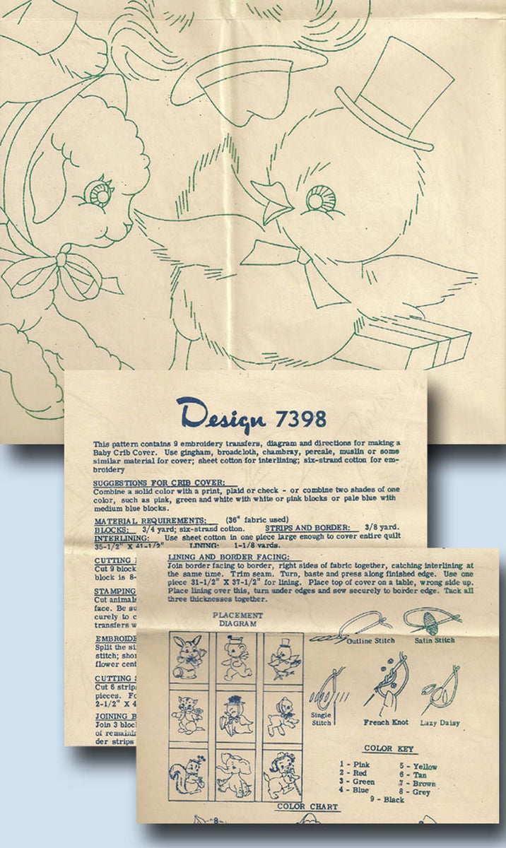 1950s Vintage Design Embroidery Transfer 7398 Uncut Baby Crib