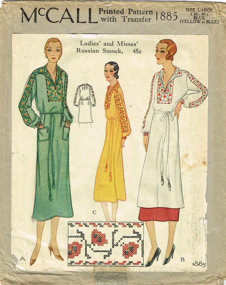 1930s Original Vintage McCall Pattern 1885 Uncut Russian Smock Dress L –  Vintage4me2