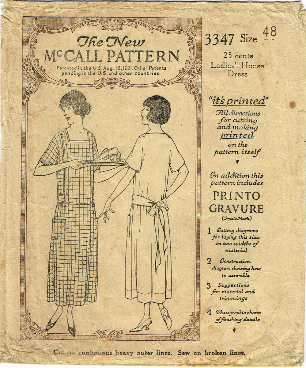 McCall 3347: 1920s Rare Plus Size House Dress Sz 48 Bust Vintage Sewing  Pattern