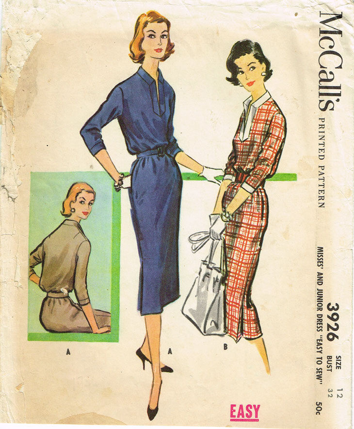 1950s Vintage McCalls Sewing Pattern 3926 Easy Misses Day Dress Size 1 –  Vintage4me2