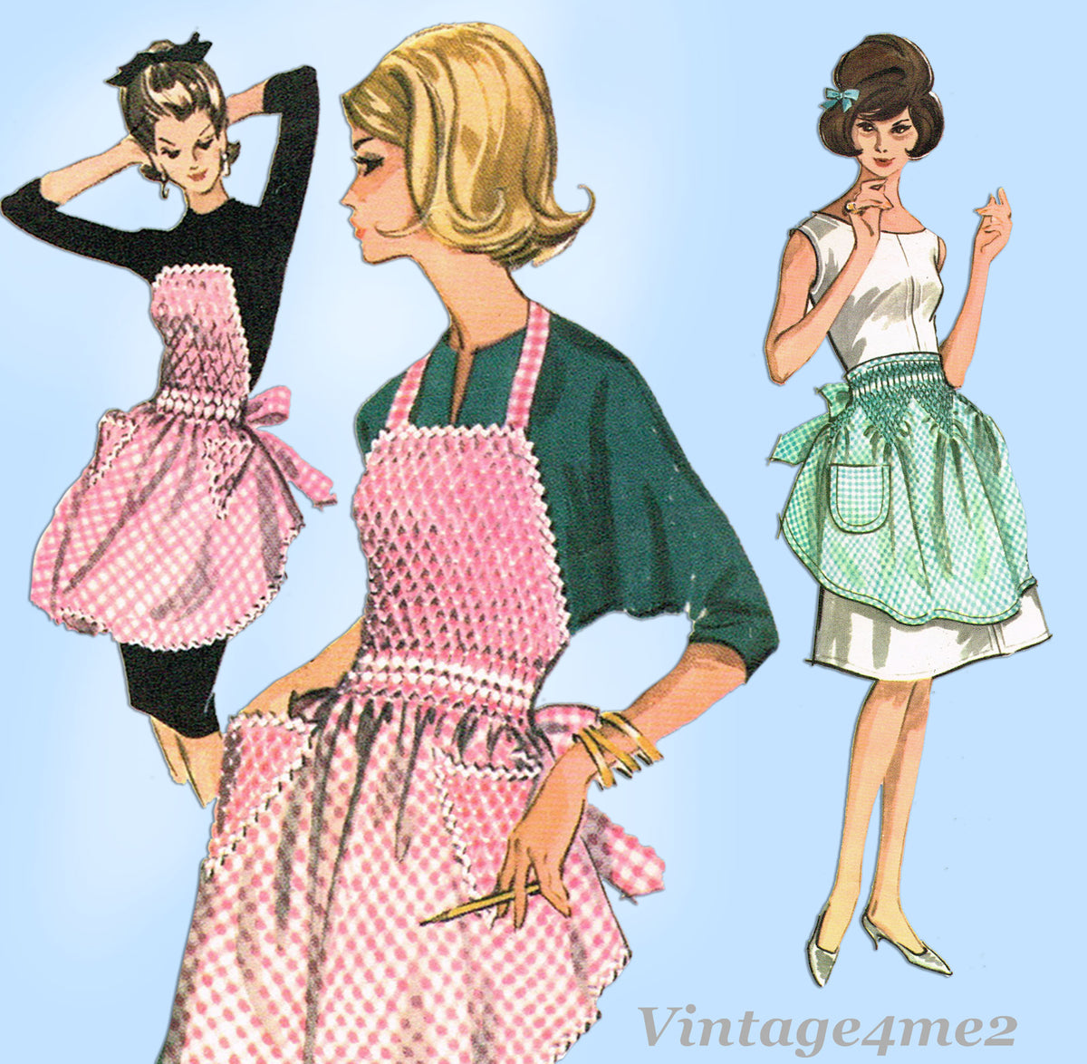 McCall's 6664: 1960s Cute Gingham Smocked Apron Fits All Vintage Sewing  Pattern