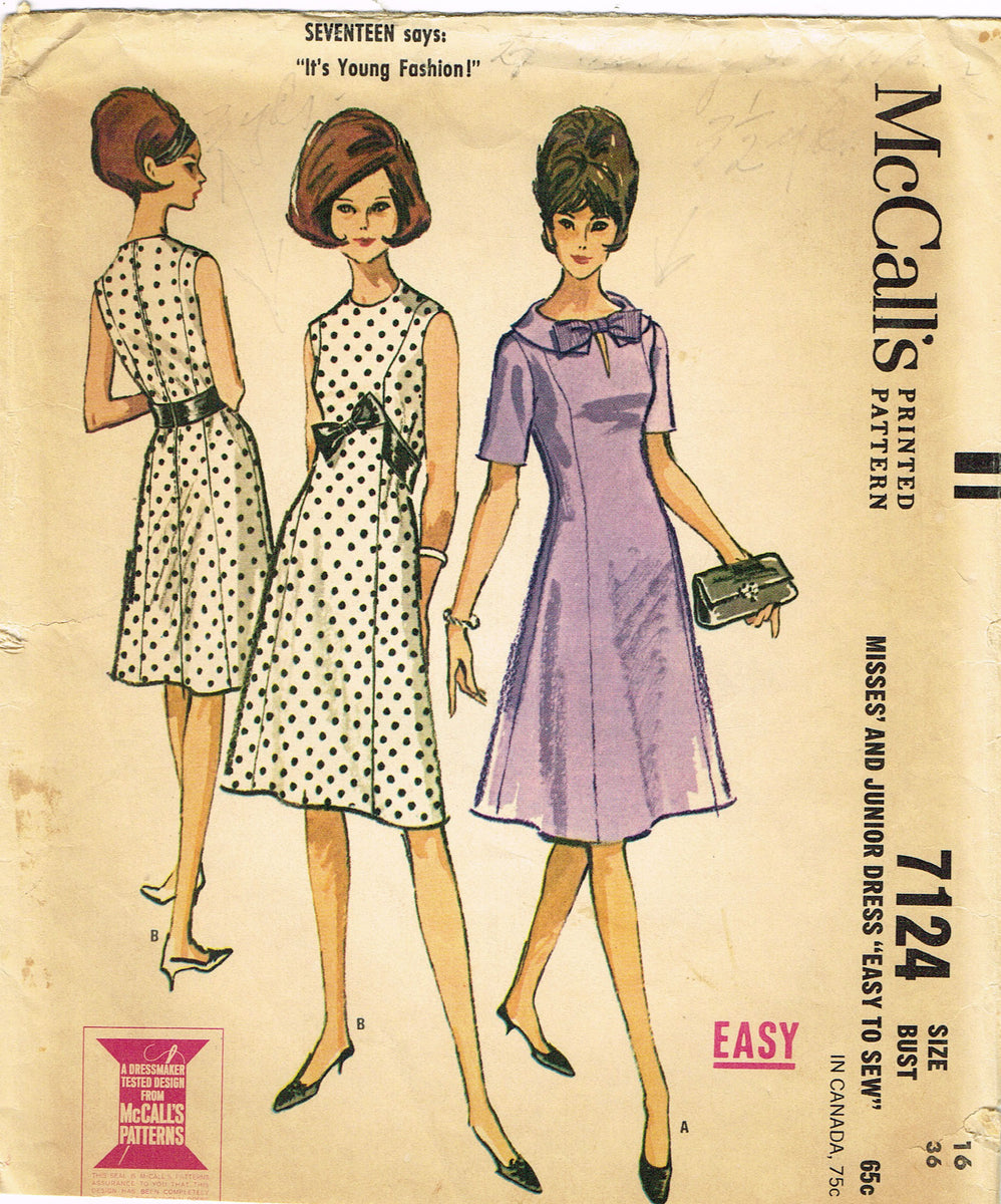 Vintage 60s McCalls 9374 Dress Sewing Pattern Misses Size 12 B34