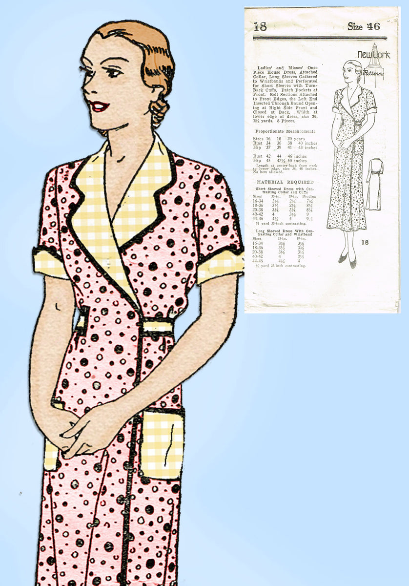 Vintage Sewing Pattern 1930s Ladies Hooverette House Dress #3198