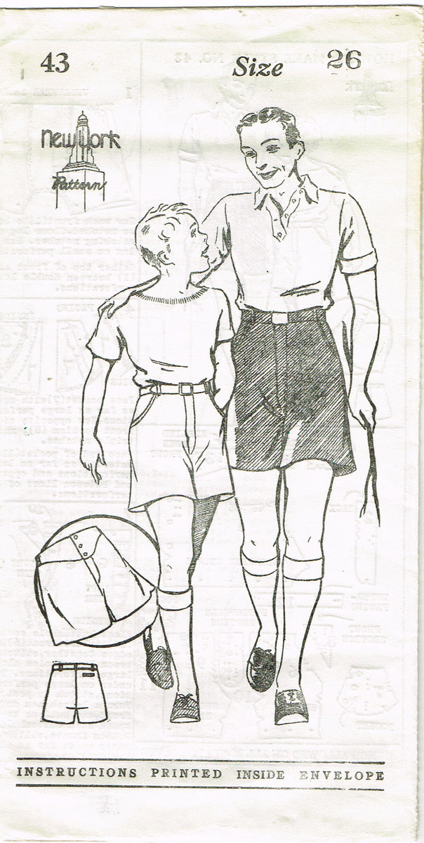 1930s Vintage New York Sewing Pattern 43 Uncut Boys Boxer and Sports Shorts  Sz10