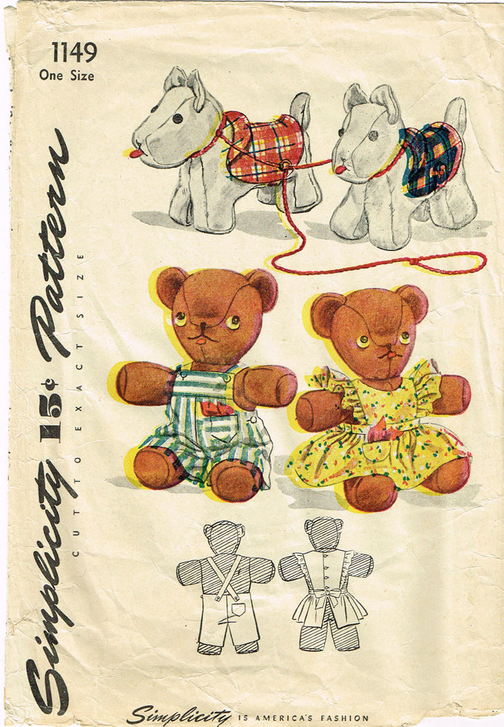 Simplicity Stuffed Bears with Clothes-One Size