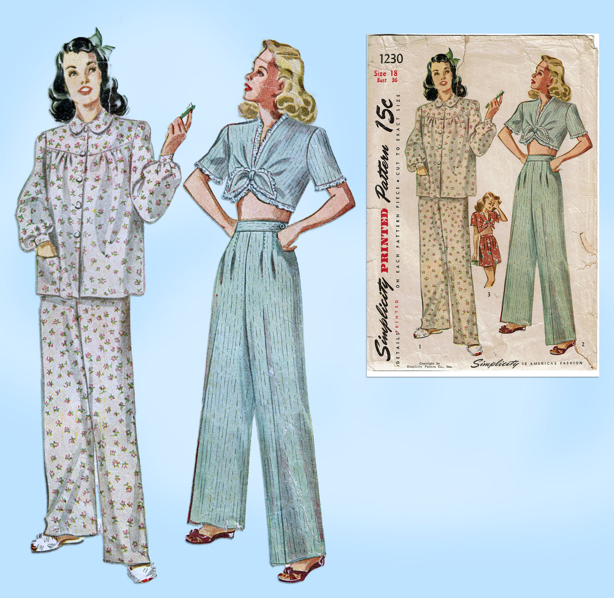 1940s Original Vintage Simplicity Pattern 1230 Uncut Misses