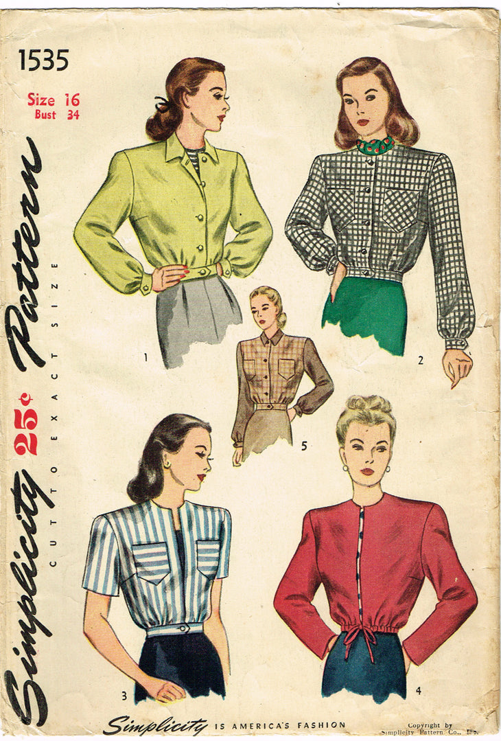 Simplicity 4044: 1940s Repro Vintage Sewing Pattern: Sportswear Separates.