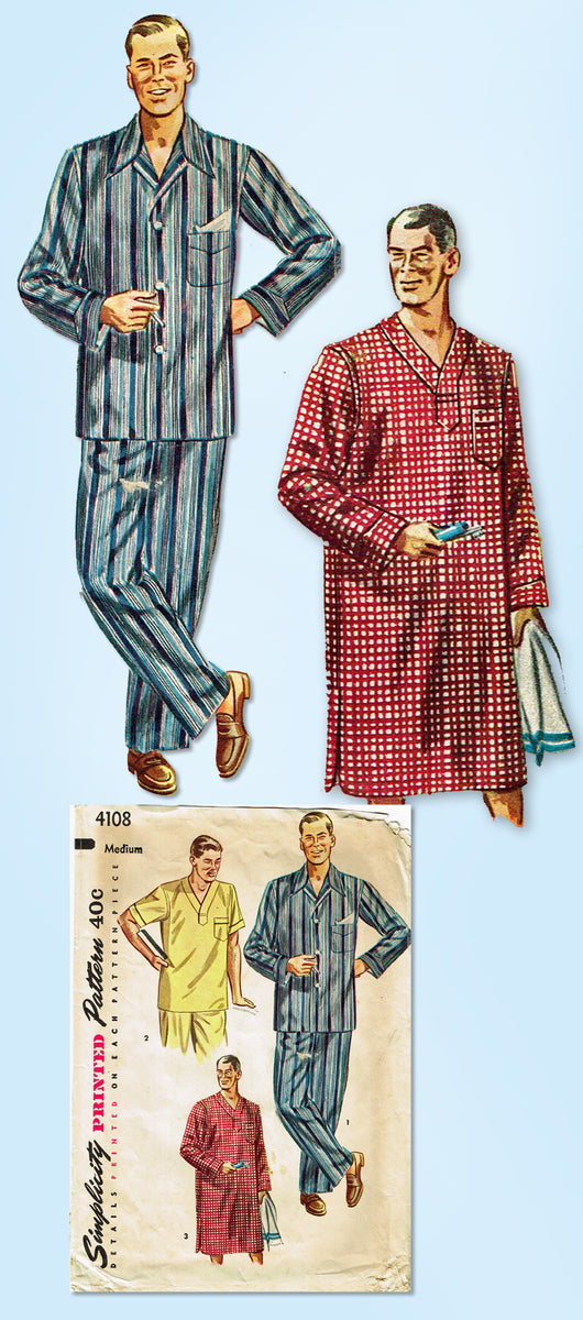 1950s Original Vintage Simplicity Pattern 4108 Men's Pajamas Sz