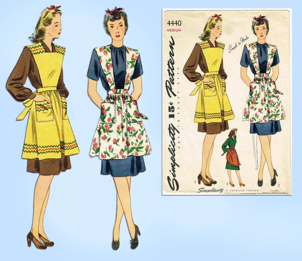 1940s FARMHOUSE Full Bib Apron Pattern Simplicity 1794 Two Pretty Apro – A  Vintage shop