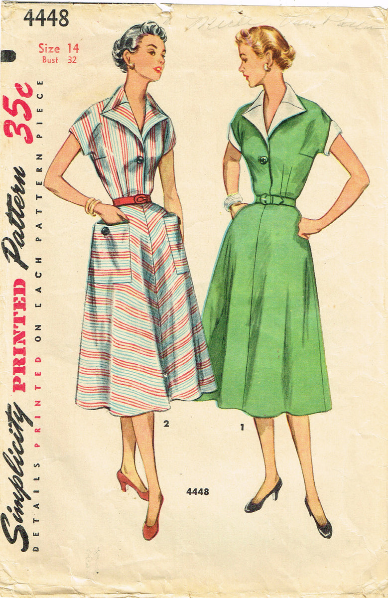 50s LOVELY Day or Party Dress Pattern SIMPLICITY 4328 Round Yoke Sun or  Cocktail Dress Bust 29 Vintage Sewing Pattern