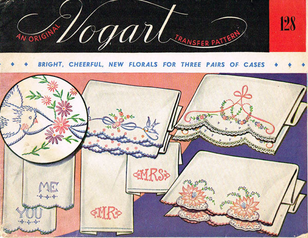 vintage Vogart hot iron on transfers, pillowcases to embroider
