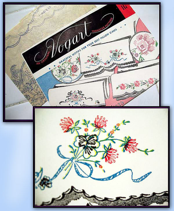 Vintage VOGART Embroidery Transfer Patterns for Charming Pillowcases Floral