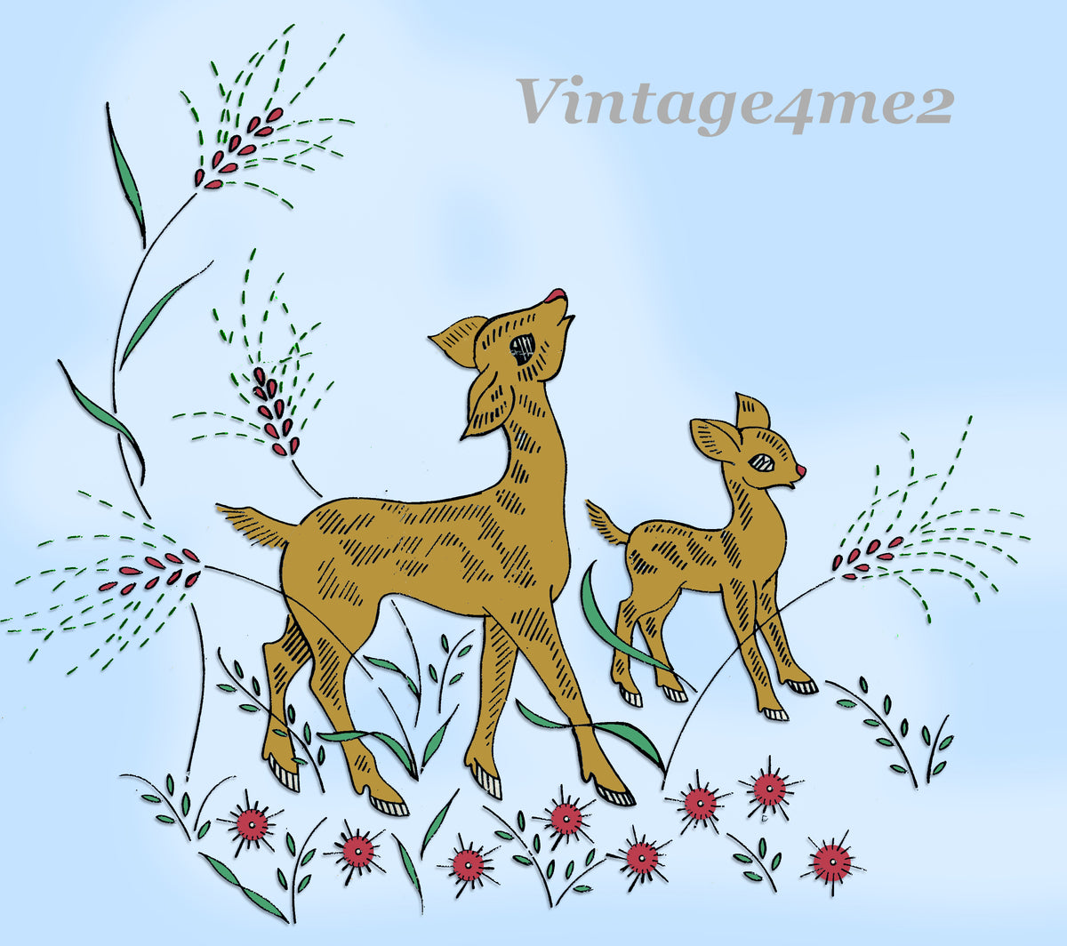 1960s VTG Vogart Embroidery Transfer 711 Uncut Deer and Flowers Vanity –  Vintage4me2