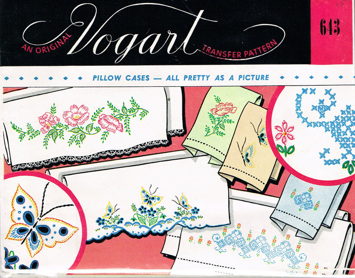 1950s Original Vintage Vogart Embroidery Transfer 643 Uncut Floral  Pillowcases