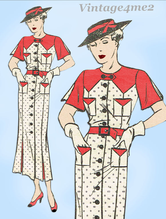 Marian Martin 0745: 1930s Sporty Misses Day Dress Sz 34 B Vintage Sewing Pattern