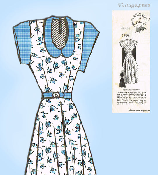 Mail Order 1777: 1950s Rockabilly Dress Sz 34 B Vintage Sewing Pattern Complete