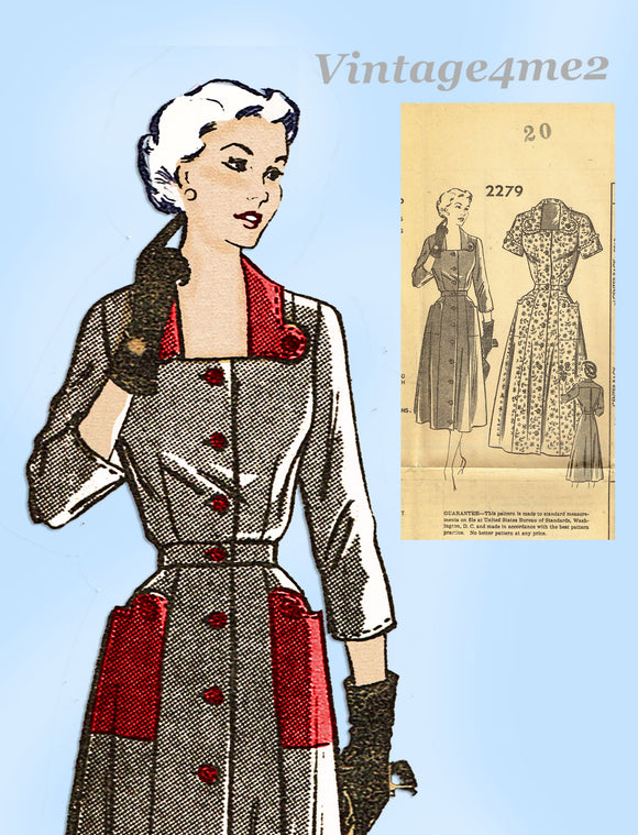 Mail Order 2279: 1950s Uncut Misses Street Dress Sz 38 B Vintage Sewing Pattern