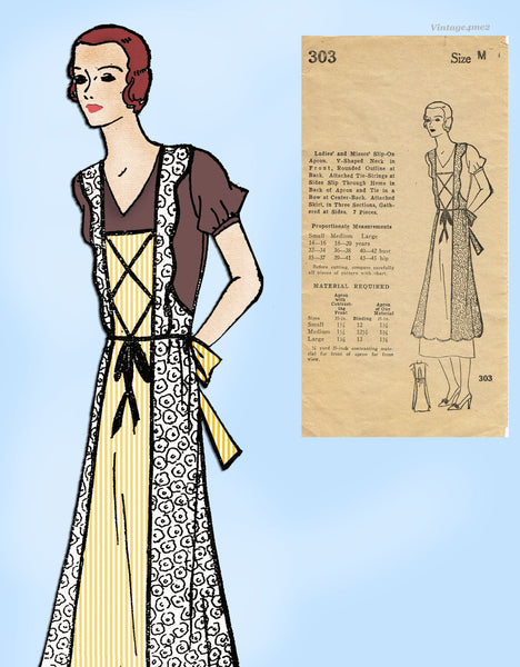 Mail Order 303: 1930s Women's Apron Vintage Sewing Pattern Unusual Tyrolean Design