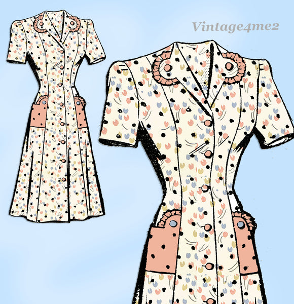 Mail Order 3687: 1940s Misses WWII Shirtwaist Dress Sz 32 B Vintage Sewing Pattern