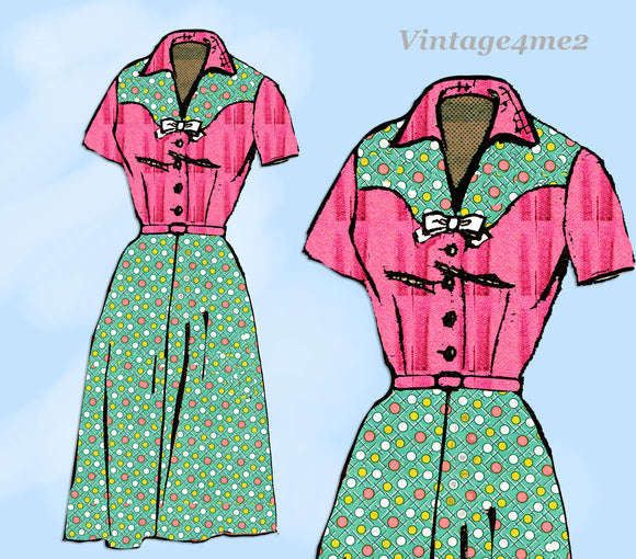 Anne Adams 4825: 1960s Plus Size Western Dress 45 B Vintage Sewing Pattern