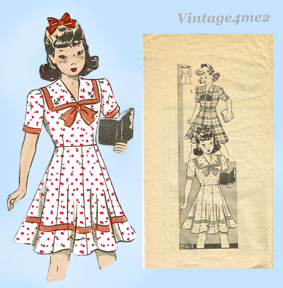 Anne Adams 4898: 1940s Little Girls Sailor Dress Sz 10 Vintage Sewing Pattern