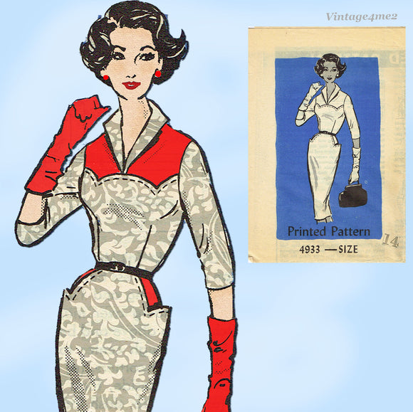 1950s Original Vintage Anne Adams Pattern 4933 Rockabilly Wiggle Dress UNCUT