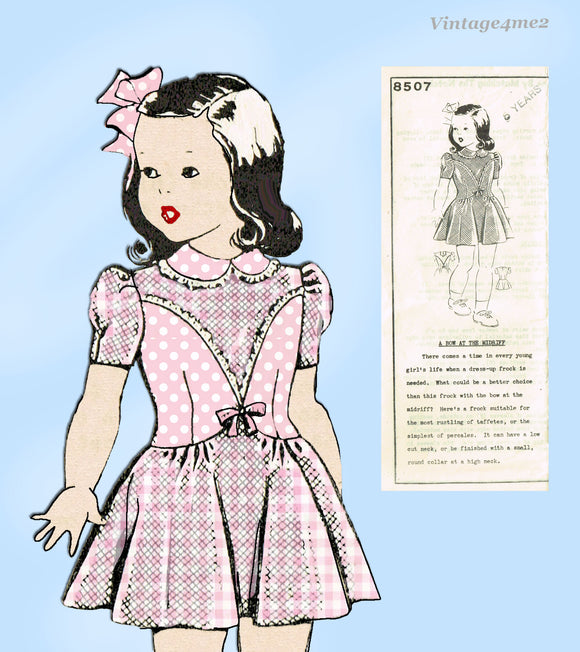 1940s Vintage Mail Order Sewing Pattern 8507 Toddler Dress Sz 5