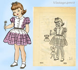 1950s Vintage Marian Martin Pattern 9001 Cute Toddler Girls Party Dress Sz 2