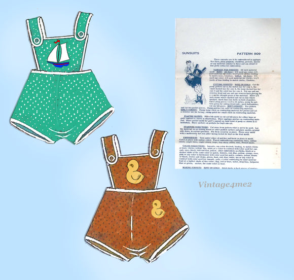 Mail Order 909: 1940s Sweet Baby Chick Sailboat Sunsuit size 1, 2,3 or 4 Uncut ORIGINAL