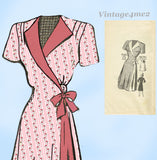 Marian Martin 9346: 1940s Uncut WWII Wrap Dress Sz 36 B Vintage Sewing Pattern