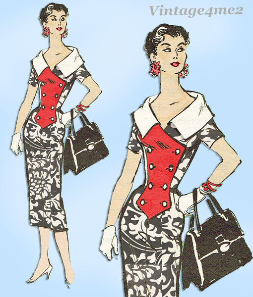 Prominent Designer A751: 1950s Glamorous Uncut Slender Dress Sz 34 B Vintage Sewing Pattern