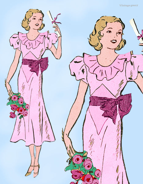 Anne Adams 2587: 1930s Misses Graduation Dress Size 30 B Vintage Sewing Pattern