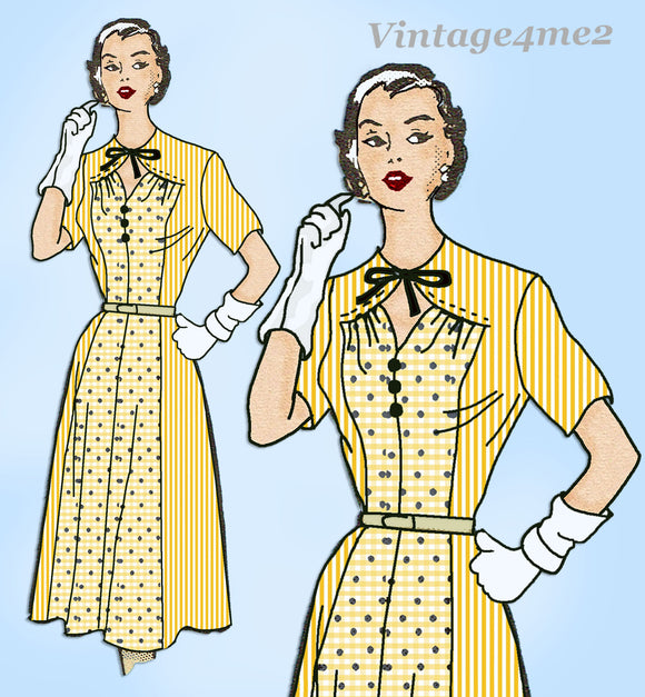 Anne Adams 4552: 1950s Stylish Misses Keyhole Dress Sz 36 B Vintage Sewing Pattern