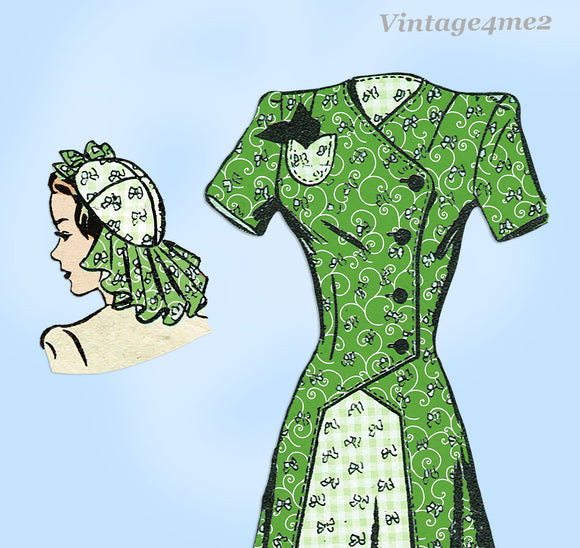 Mail Order 4577: 1940s Misses WWII Dress & Hat Sz 33 B Vintage Sewing Pattern