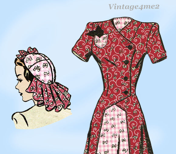 Mail Order 4709: 1940s Misses WWII Dress & Hat Sz 29 B Vintage Sewing Pattern