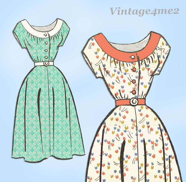 Anne Adams 4712: 1950s Charming Misses Day Dress Sz 38 B Vintage Sewing Pattern