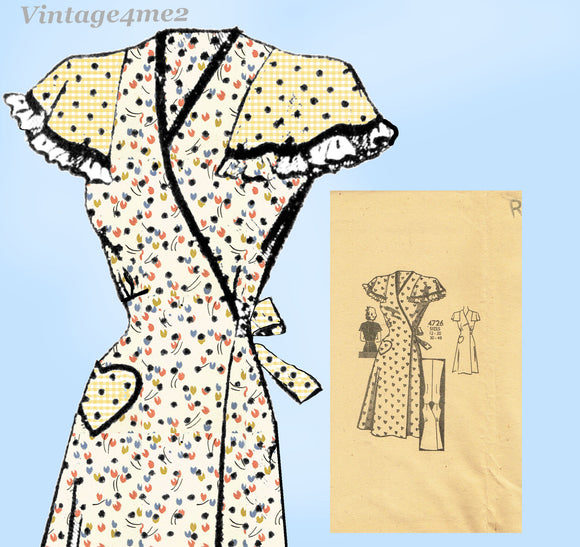 1940s Vintage Anne Adams Pattern 4726 Ladies Wrap Dress Plus Plus Size 44