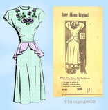 1940s Vintage Anne Adams Sewing Pattern 4881 Misses Peplum Dress Sz 30 Bust